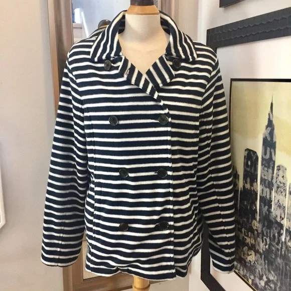 Lands End double breasted stripped peacoat - Picture 2 of 6